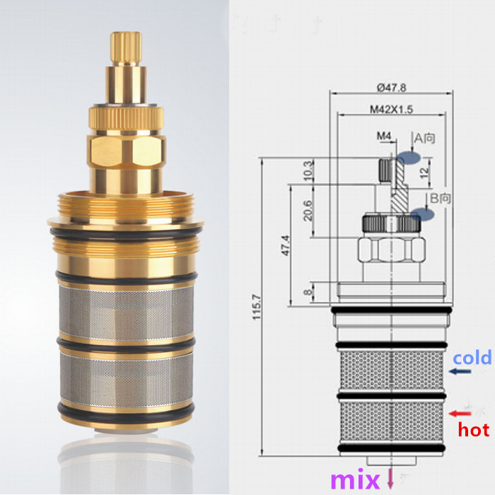 Shower Valve Cartridge - Brass Bath Shower Thermostatic Cartridge&Handle for